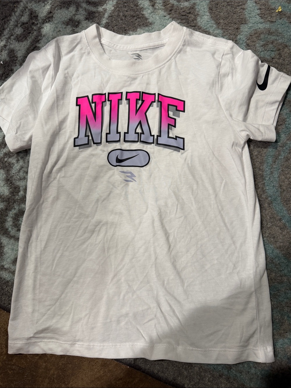 Nike White Tee with Pink-to-Gray Ombre NIKE Logo